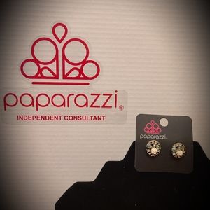 Silver Earrings w/White rose & Blue Gem